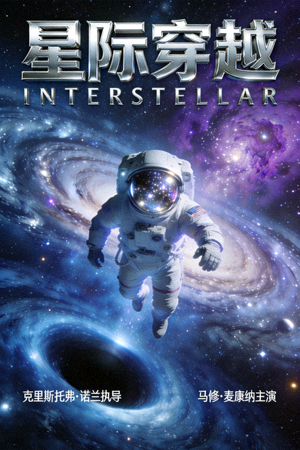 科幻电影《星际穿越》海报 - 宇航员在浩瀚星系中探索